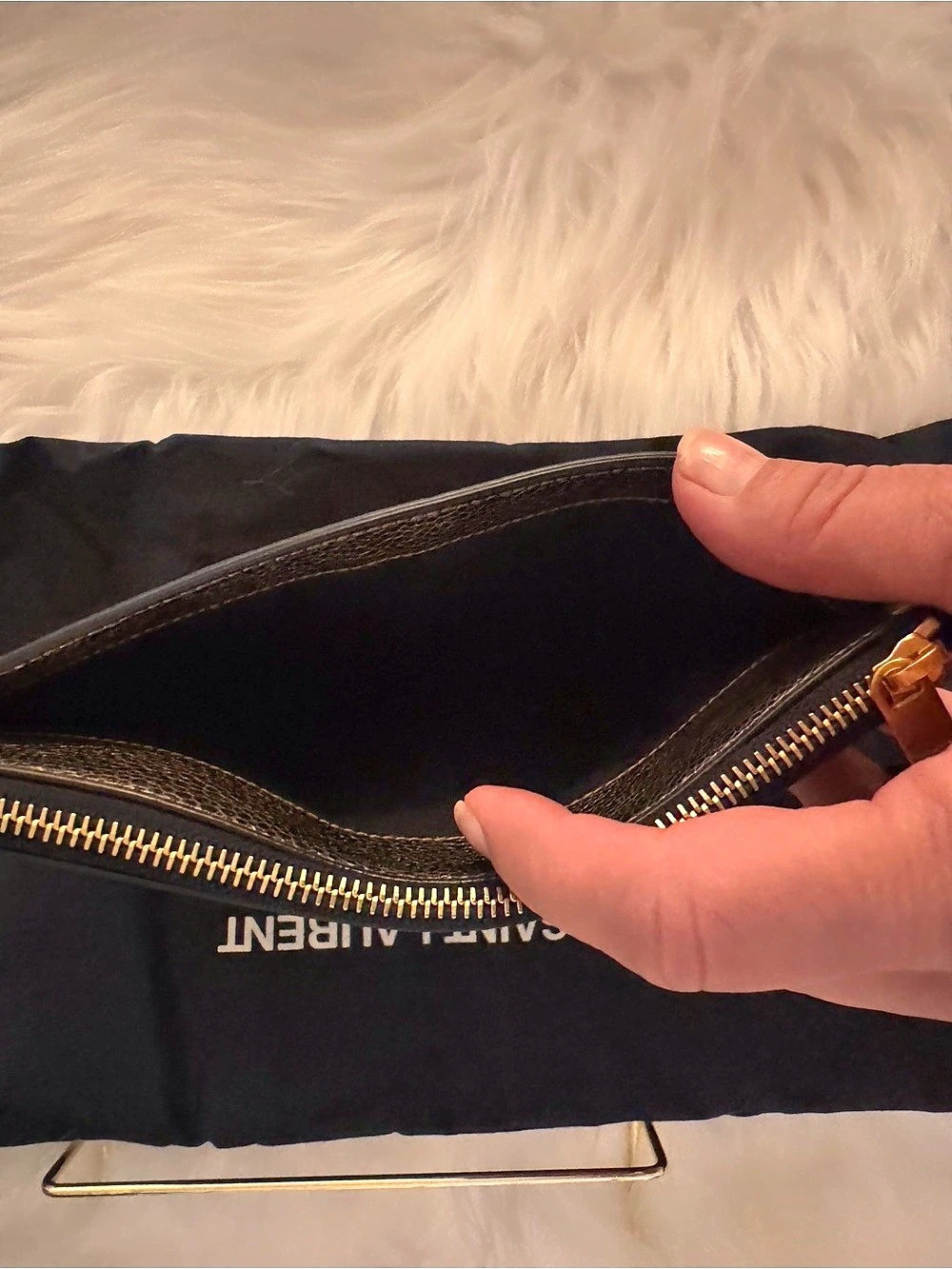 Saint Laurent (YSL) Metallic Gold Leather Pouch/Bill Wallet/ Clutch - Picture 6 of 12